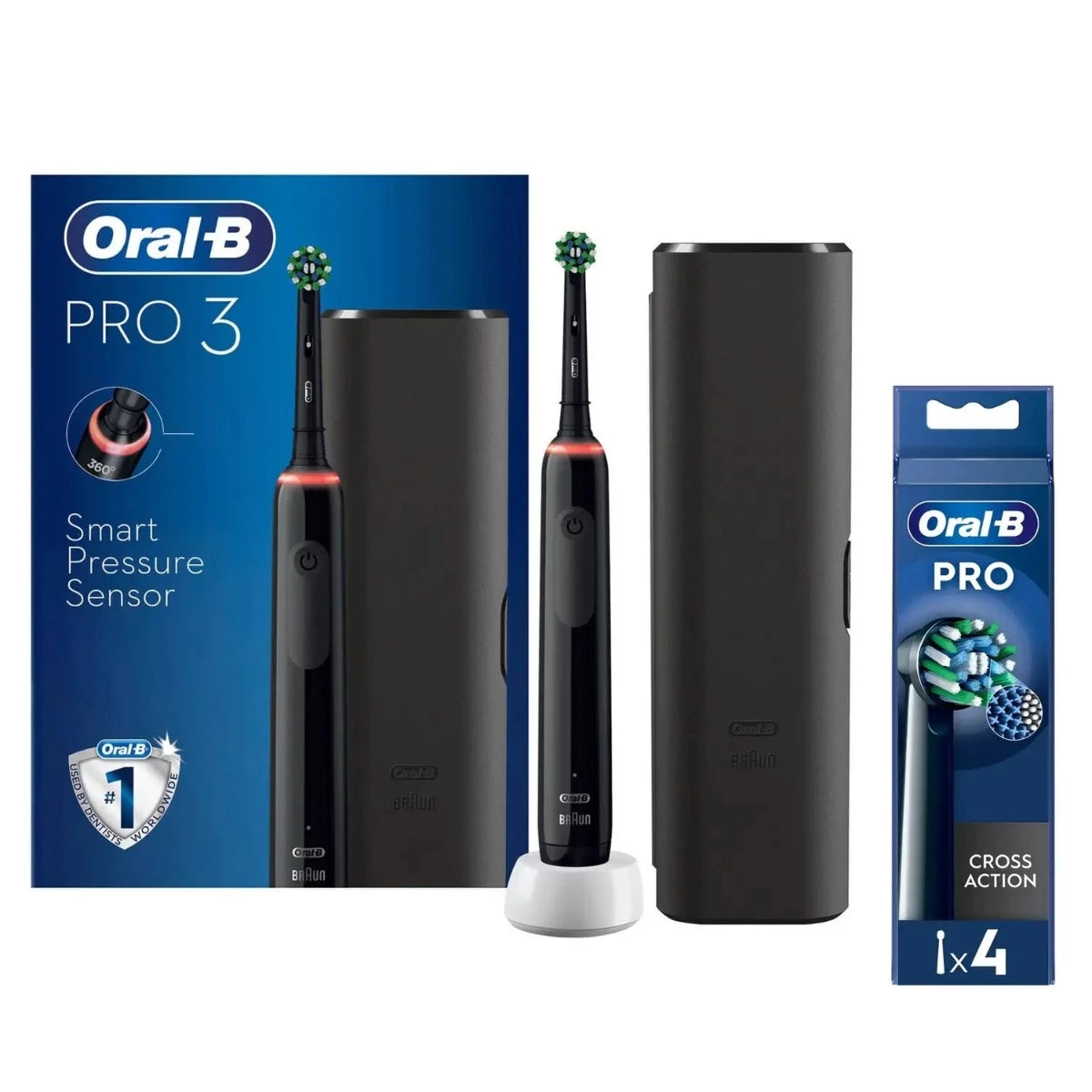 Oral B Pro 3500 Cross Action Black Electric Toothbrush with Travel Case