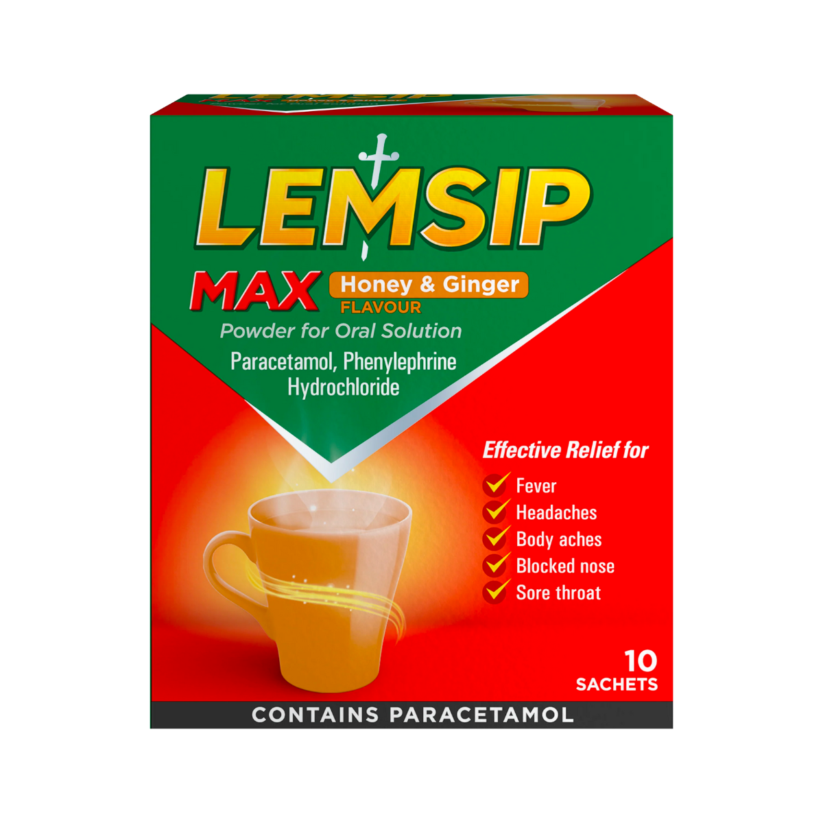 Lemsip | Max Cold & Flu Honey & Ginger Powder for Oral Solution 10s